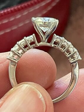 Moissanite Solitaire Ring with Side Moissanite 14kt White Gold sz 9